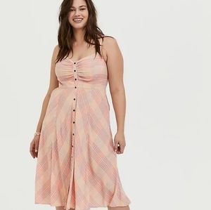 Torrid Peach Plaid Challis Button Front Dress 2x